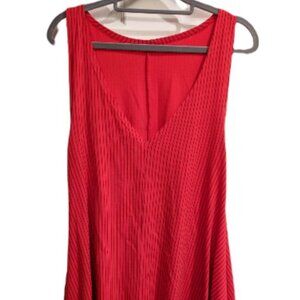 Red pinstripe tunic made from organic cotton - Size M - V neck, summer top